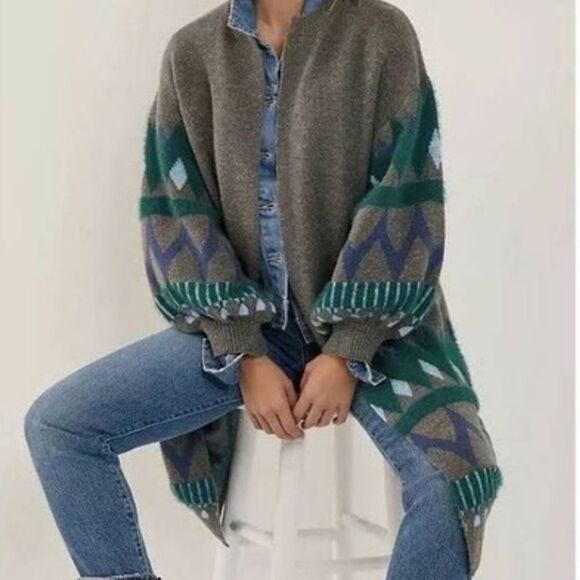 Anthropologie Kai Balloon Sleeve Grey Cardigan One Size - Picture 1 of 7